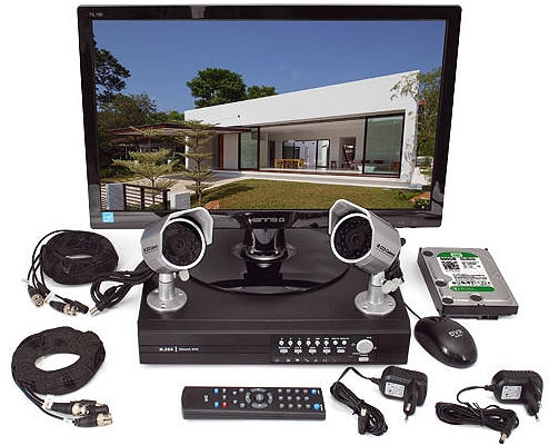 Kit videosorveglianza: 2 telecamere infrarossi + videoregistratore + hard disk + monitor 19 pollici + cavi