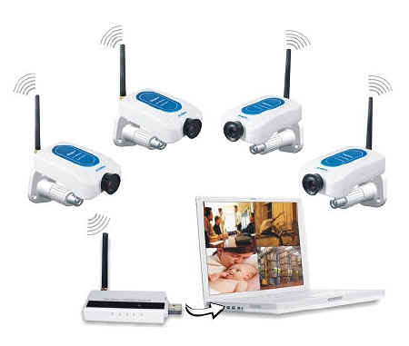 Kit 4 telecamere senza fili wireless + ricevitore Usb con software registrazione