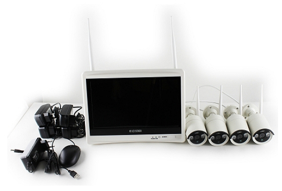 Kit videosorveglianza completo preconfigurato 4 telecamere WIFI + videoregistratore + monitor 12 pollici + alimentatori