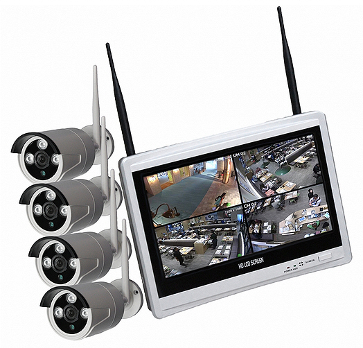 Kit videosorveglianza 4 telecamere WIFI + videoregistratore + monitor 12 pollici