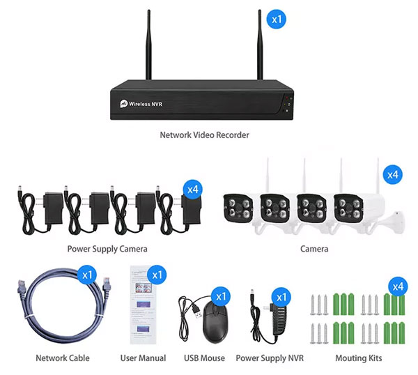 Kit viodeosorveglianza completo 4 telecamere wireless + videoregistratore