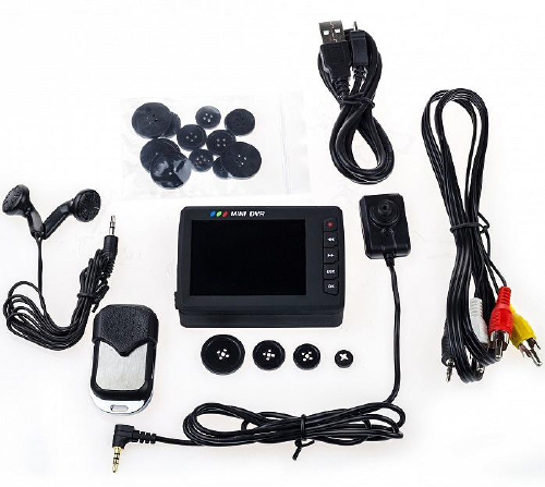 Kit completo della microtelecamera bottone con videoregistratore