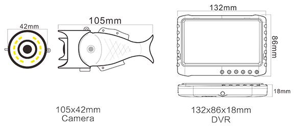 Videocamera per pesca sportiva subacquea con registratore: misure