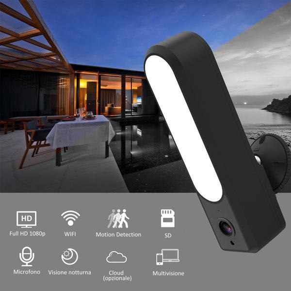 Telecamera Wifi con faretto infrarossi per riprese notturne al buio, registratore SD, motion detection