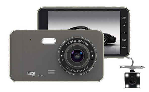 Doppia telecamera dash cam per auto con videoregistratore DVR e monitor