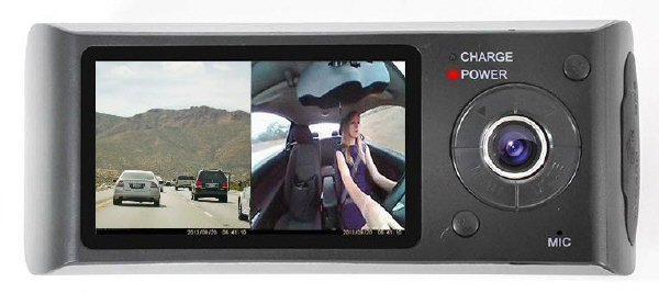 Telecamera doppia ottica strada abitacolo per auto camper taxi + localizzatore GPS